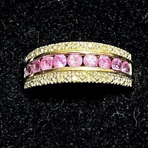 14k White Gold Pink Sapphire & Diamonds (size 8)